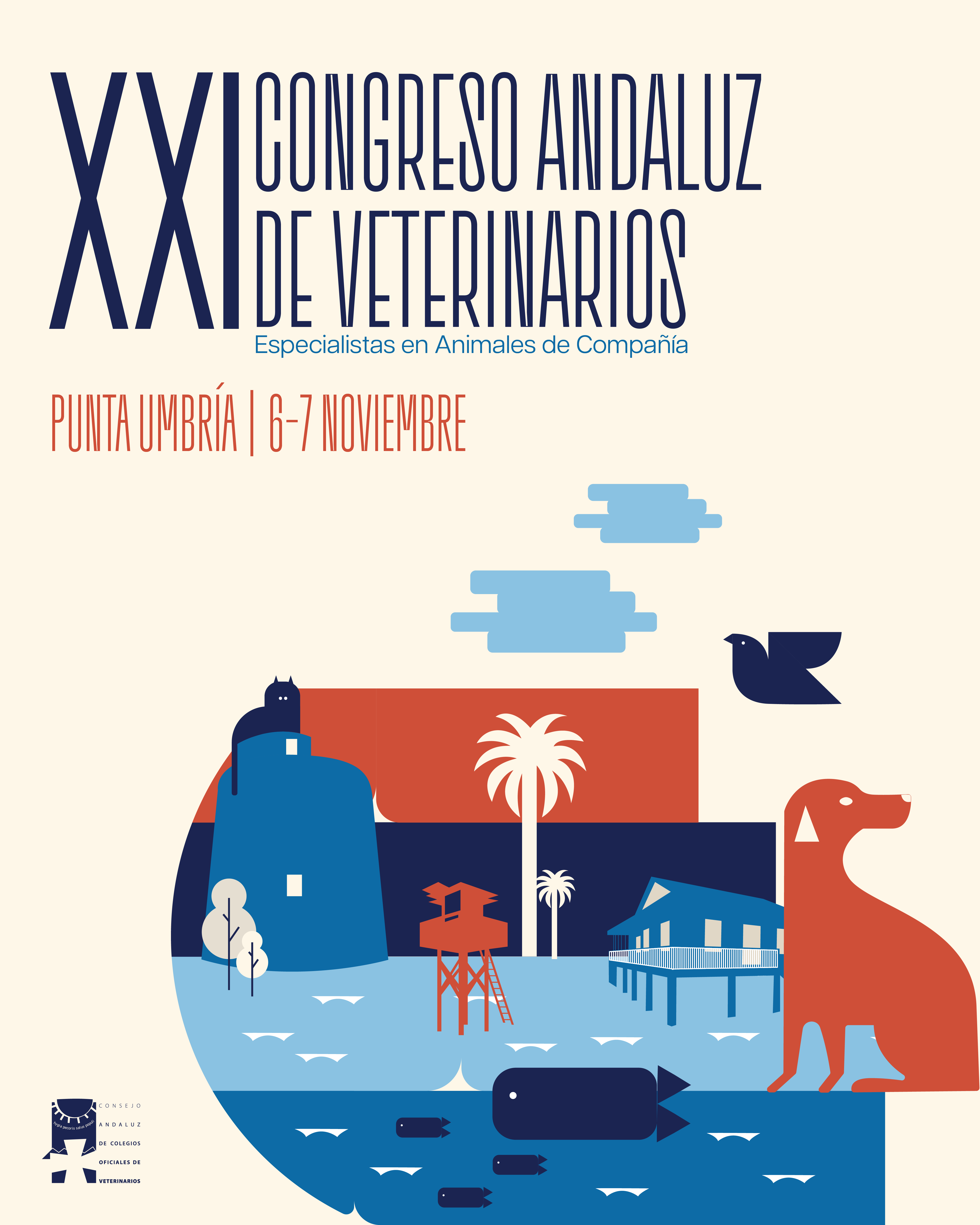Cartel oficial — XXI Congreso Andaluz de Veterinarios. Punta Umbría, 6-7 noviembre 2026